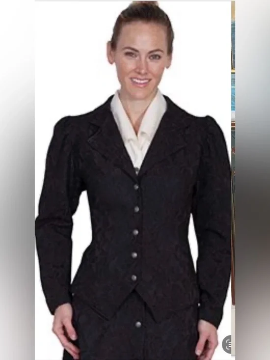 Vintage Wahmaker SIZE 10 & 12 black Victorian floral style jacket and skirt set - Picture 3 of 15